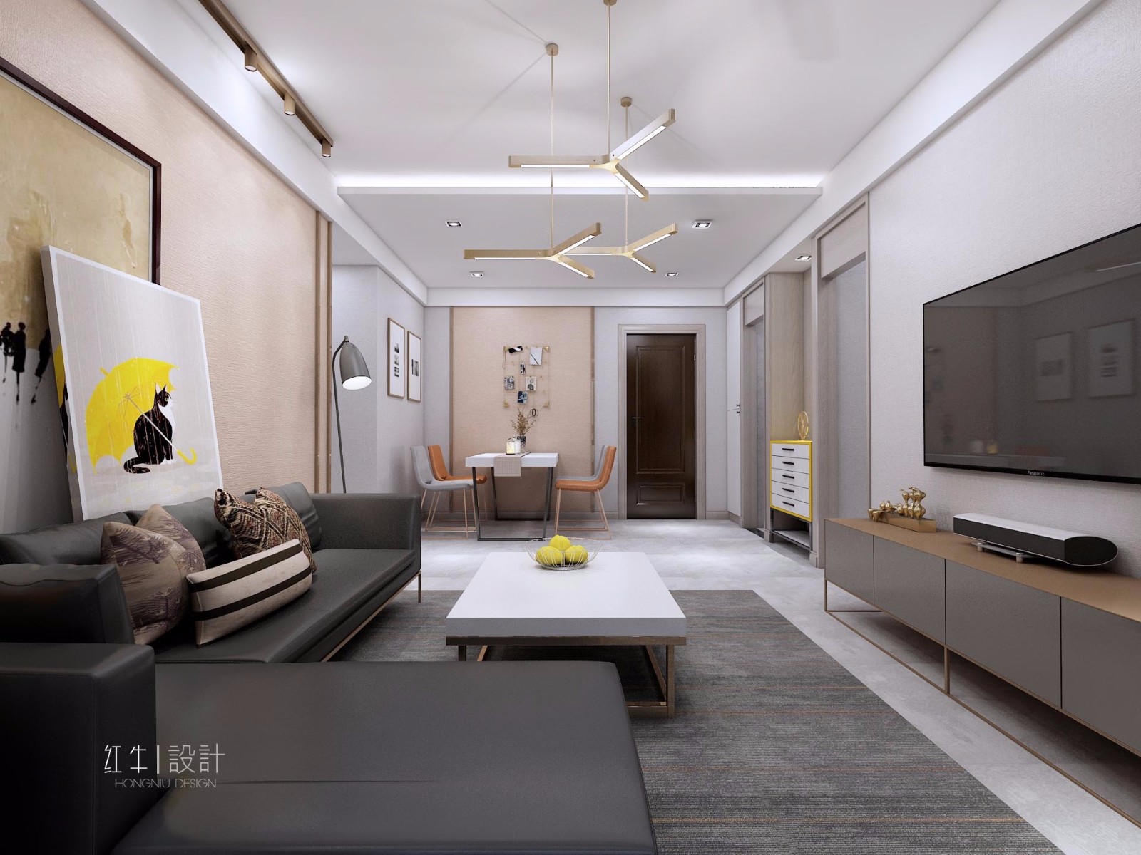 南京保利國際社區(qū)88平米現代簡約風格裝修04客廳_水印