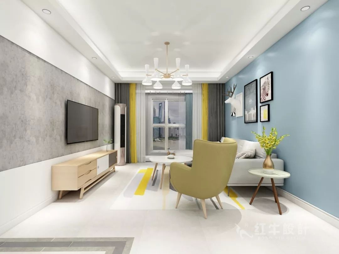 南京萬達(dá)茂99㎡北歐風(fēng)格--摒棄繁瑣的裝飾，打造簡潔明亮的家居空間！04客廳