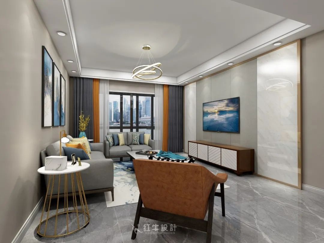 熊皓宇_同曦國際廣場140㎡輕奢風(fēng)格--改善性住房應(yīng)該這樣設(shè)計04客廳設(shè)計_客廳電視背景角度
