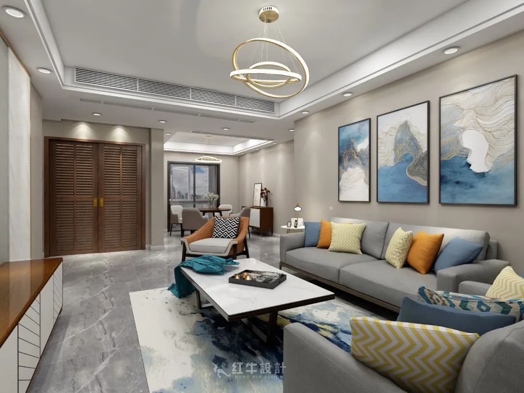 熊皓宇_同曦國際廣場140㎡輕奢風(fēng)格--改善性住房應(yīng)該這樣設(shè)計05客廳設(shè)計_客餐廳