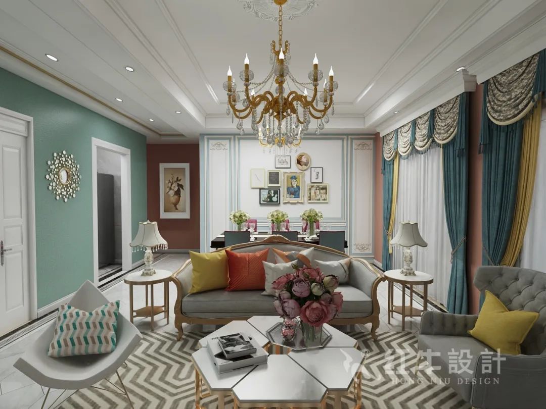 魏利利_紅牛設(shè)計--保利金地貝克灣125㎡美式風格01客餐廳