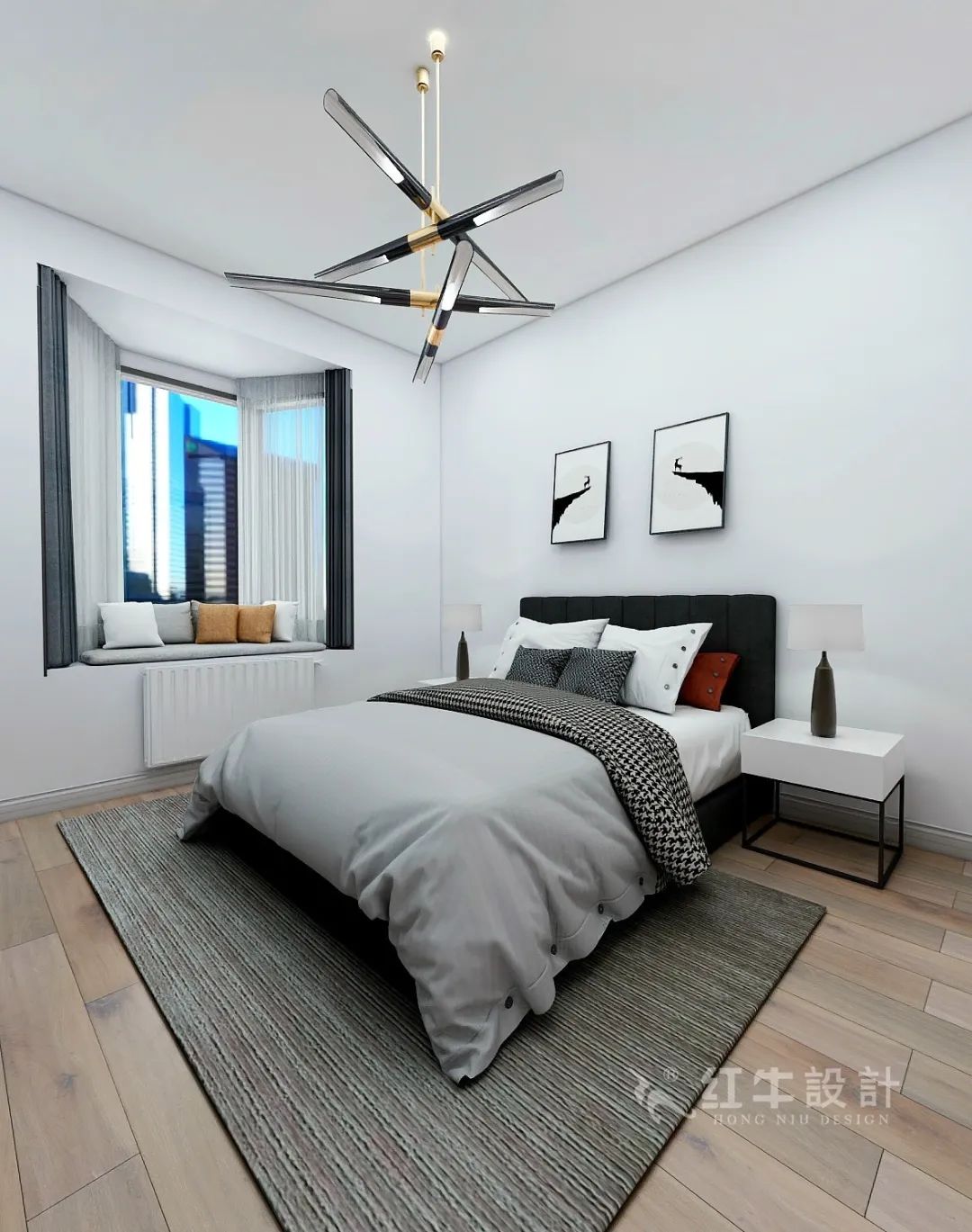 蔣琛_紅牛設計--電建洺悅府160㎡現(xiàn)代風格11效果圖欣賞_次臥