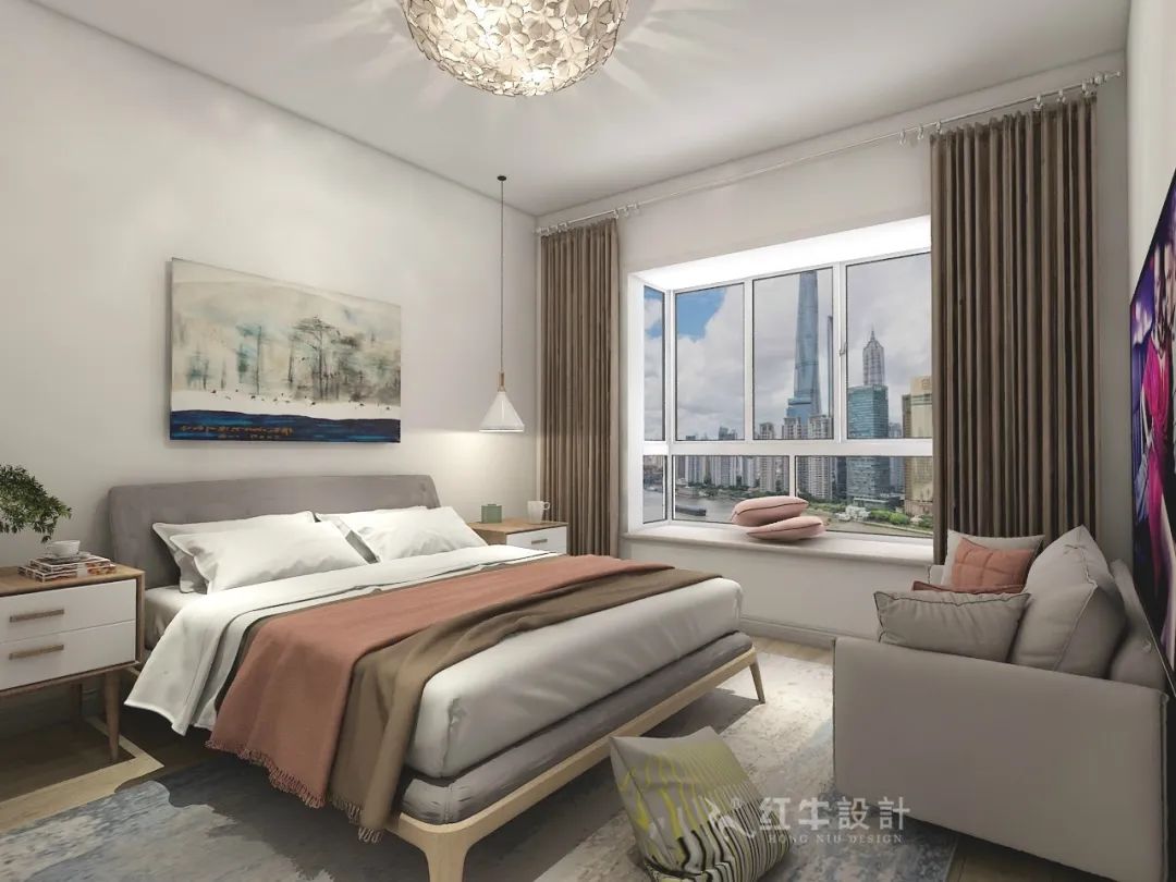 仇美蓉_紅牛設(shè)計(jì)--大名城 · 紫金九號(hào)128㎡現(xiàn)代簡約09效果圖欣賞_臥室