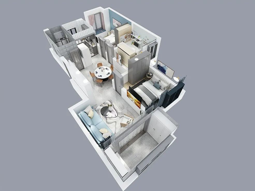 朱明琪_禧和苑89㎡北歐風(fēng)格--經(jīng)典小三房設(shè)計(jì)04戶型圖_立體設(shè)計(jì)圖