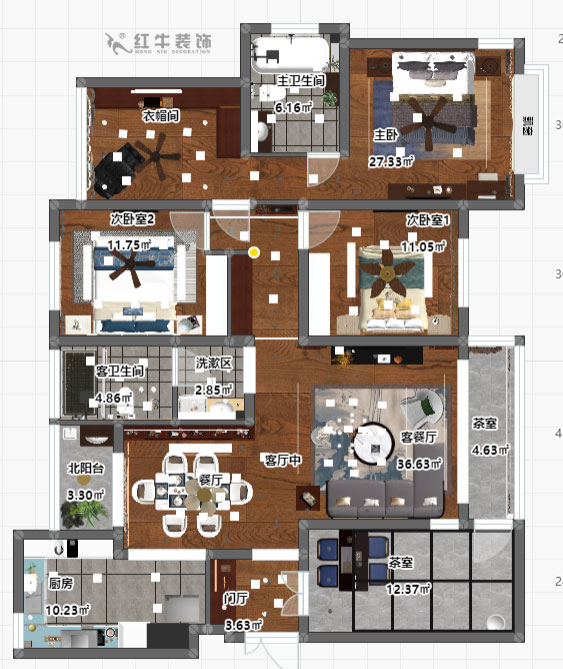 郭志成_鐘鼎山莊17-501-150㎡-新中式風(fēng)格_平面彩圖+logo