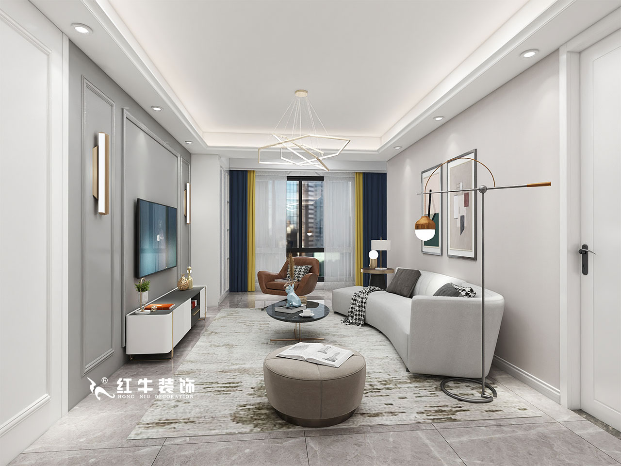 顧娟_金地都會意境118㎡現(xiàn)代風(fēng)格--弧形沙發(fā)設(shè)計，獨(dú)特有創(chuàng)意！01客廳