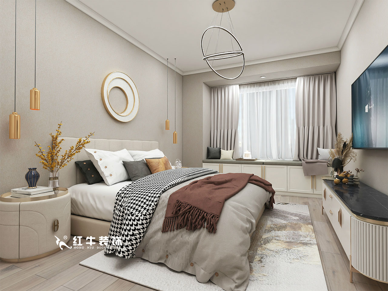 顧娟_金地都會意境118㎡現(xiàn)代風(fēng)格--弧形沙發(fā)設(shè)計，獨(dú)特有創(chuàng)意！08主臥設(shè)計