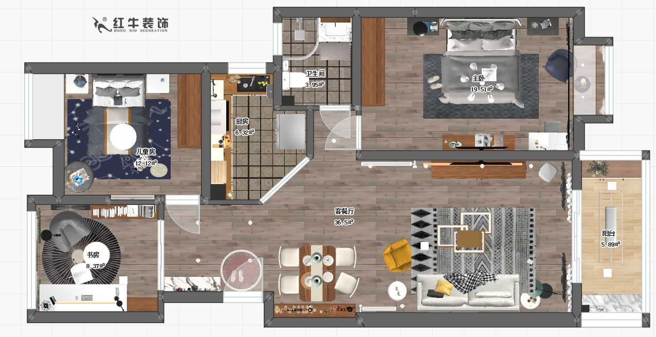 仇美蓉_萊蒙水榭陽光6棟605-115㎡-北歐風(fēng)格_平面圖
