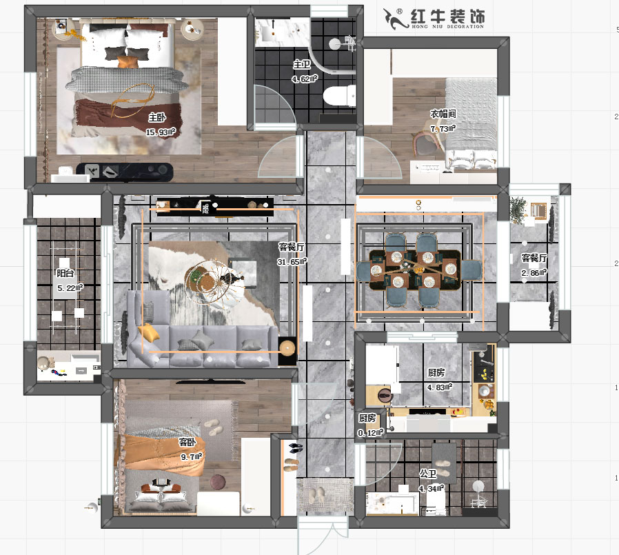 仇美蓉_保利國際社區(qū)2期7-1101-115㎡-現(xiàn)代輕奢風格00彩平圖