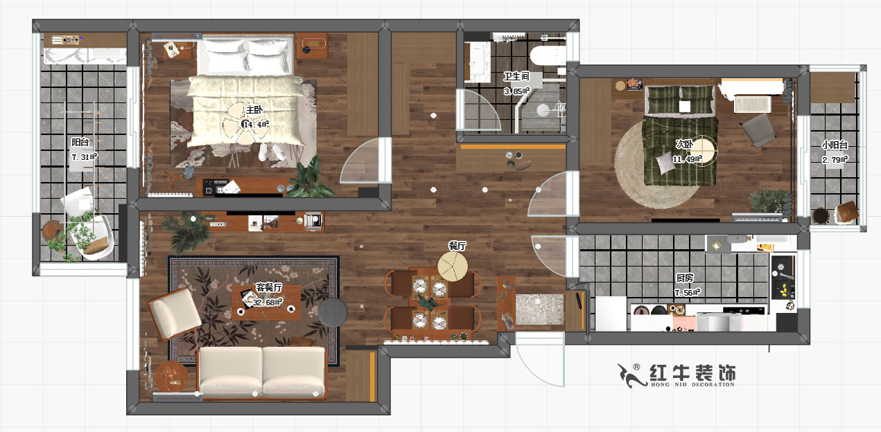 劉小勇_東郊美樹(shù)苑6-202-100㎡-現(xiàn)代簡(jiǎn)約風(fēng)格_2室1衛(wèi)_成品家￥15萬(wàn)00彩平圖