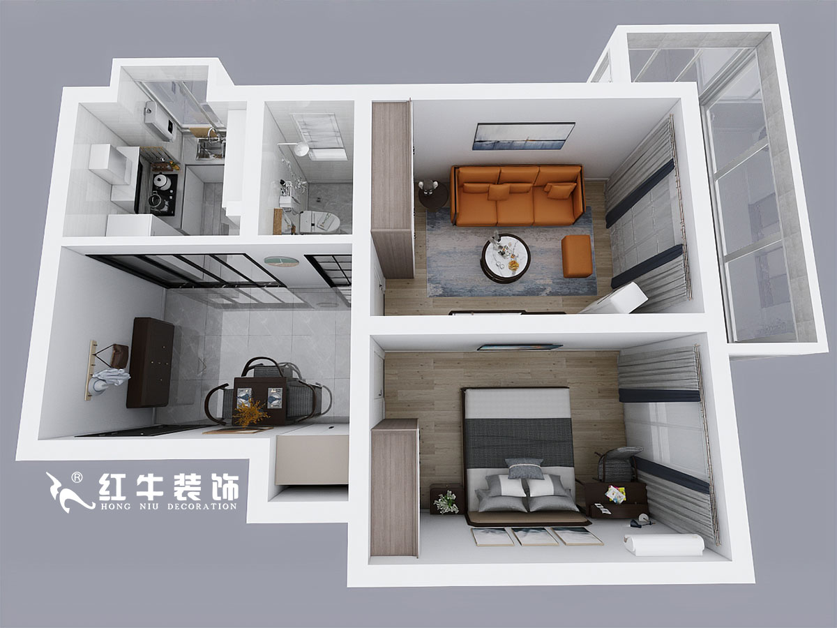 張桐瑋_新姚家巷13-601-59㎡-北歐風(fēng)格_1室2廳1衛(wèi)（老房裝修）_定制家￥81000_全包9萬(wàn)00鳥瞰圖