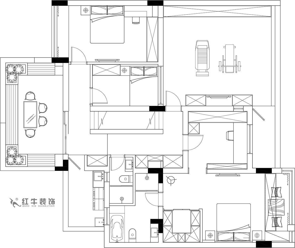 【實(shí)景案例】余瑋_棲園-200㎡-輕奢風(fēng)格_4室3廳3衛(wèi)（新房裝修）_全包35萬(wàn)00_04二樓作為休息區(qū)和工作區(qū)