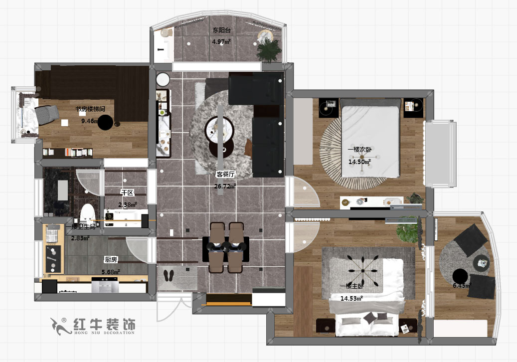郭志成_墨香山莊25-1101-197㎡-輕奢簡(jiǎn)美風(fēng)格_5室3廳2衛(wèi)（老房裝修）_定制家￥260180_全包26萬(wàn)00_05一樓彩平圖