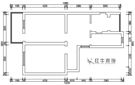 張桐瑋_武定新村41-402-60㎡-簡歐風格_2室1廳1衛(wèi)（老房裝修）_定制家￥83500_全包10萬00_01原始結(jié)構(gòu)圖
