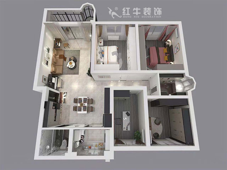 魏明花_梅花山莊21-201-702-153㎡-現(xiàn)代簡約風(fēng)格_4室2廳2衛(wèi)（二手房裝修）_定制家￥260000_全包26萬00_04鳥瞰圖