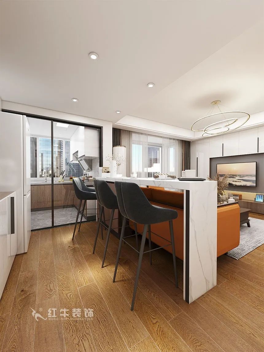 沙發(fā)不要靠墻，這樣設(shè)計(jì)才夠別致?。櫨阓東城水岸115㎡現(xiàn)代風(fēng)格_3室2廳1衛(wèi)_舊房裝修_全包17萬(wàn)）06