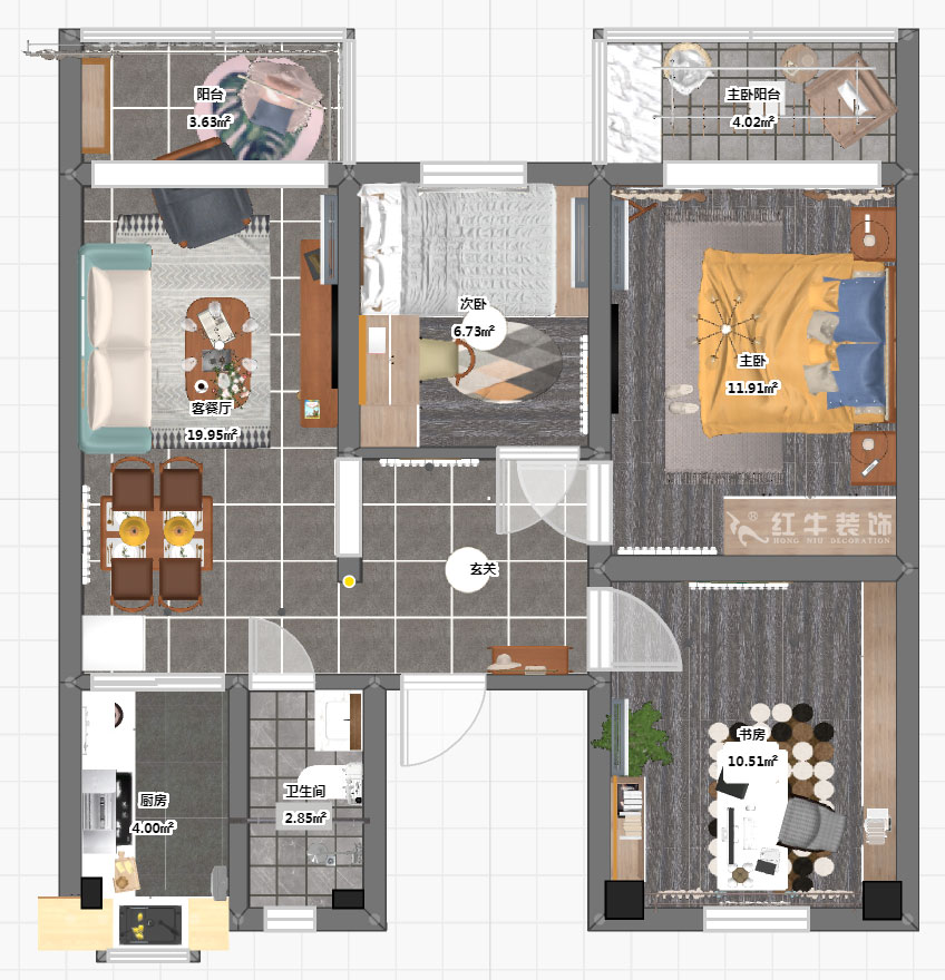 孟憲濤_良友里4-2-603-85㎡-現(xiàn)代風(fēng)格_3室1廳1衛(wèi)（二手房裝修）_定制家￥89000_全包9萬00_03彩平圖