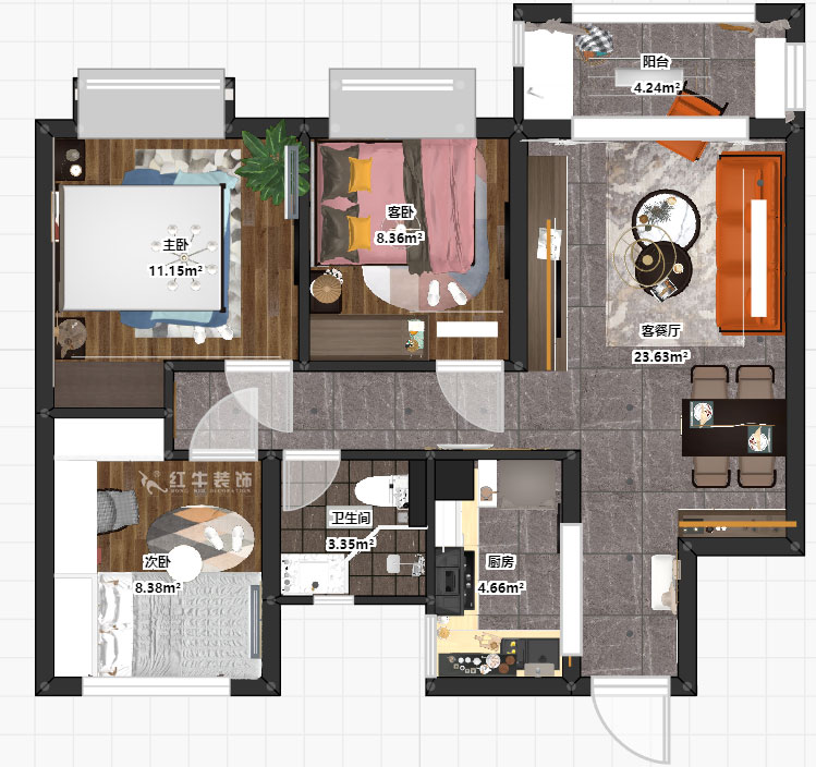 朱明琪_印象花園3-803-89㎡-現(xiàn)代輕奢風(fēng)格_3室2廳1衛(wèi)（新房裝修）_成品家￥100000_全包13萬(wàn)00_03彩平圖
