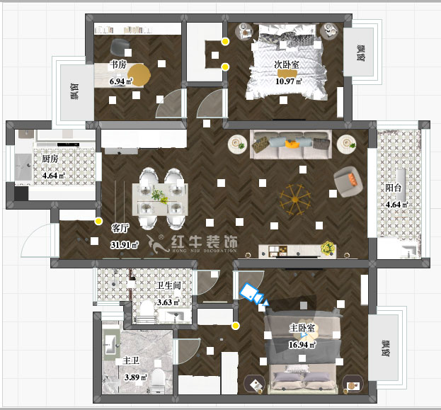陸利民_萬科金域藍灣15-1606-117㎡-美式風格_2室2廳2衛(wèi)（舊房改造）_成品家￥195800_全包19萬00_03彩平圖