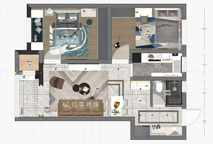 朱明琪_紫楊佳園24-3-910-87㎡-現(xiàn)代簡(jiǎn)約風(fēng)格_2室2廳1衛(wèi)（新房裝修）_成品家￥120000_全包10萬(wàn)00_03彩平圖
