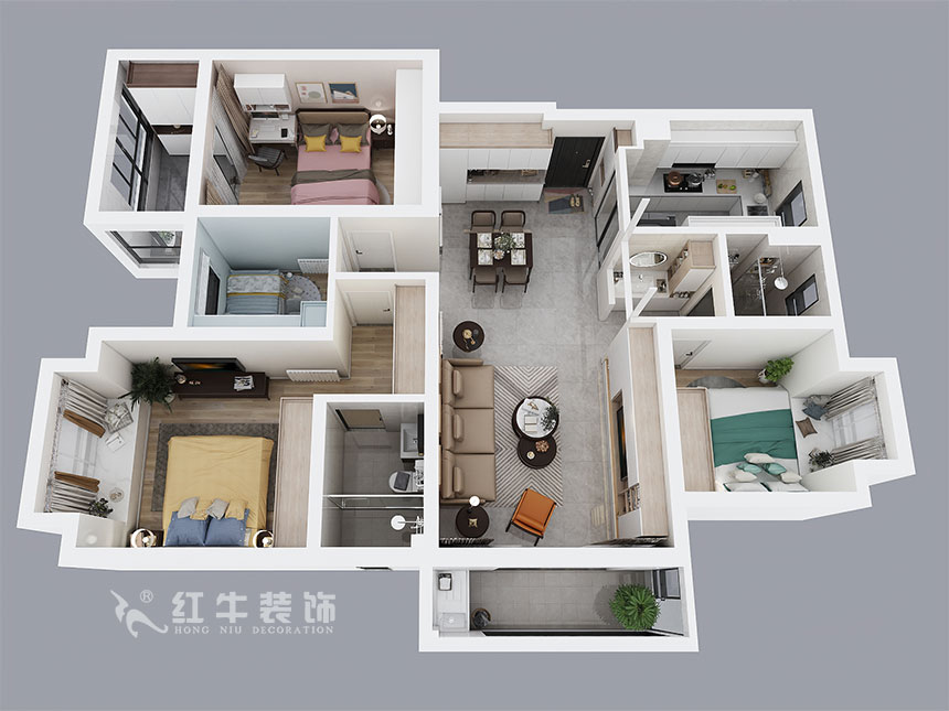 蔣?。薪诲\蘭薈-130㎡-現(xiàn)代簡約風(fēng)格｜4室2廳2衛(wèi)｜新房裝修｜定制家￥165462｜全包17萬｜00_04鳥瞰圖