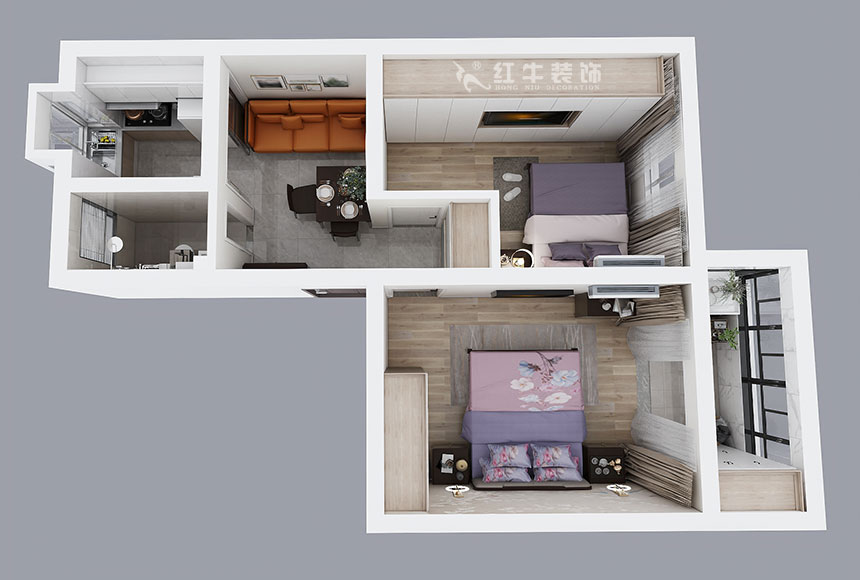 朱明琪｜龍?bào)粗新?84-202-56㎡-現(xiàn)代風(fēng)格｜2室1廳1衛(wèi)｜老房裝修｜定制家￥85969｜全包9萬(wàn)｜00_04鳥瞰圖