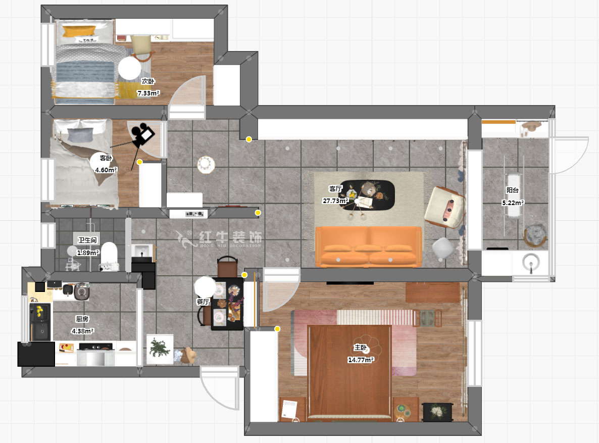 魏明花｜水佑崗22-2-103-80㎡-現(xiàn)代簡約風(fēng)格｜3室2廳1衛(wèi)｜二手房裝修｜成品家￥135494｜全包13