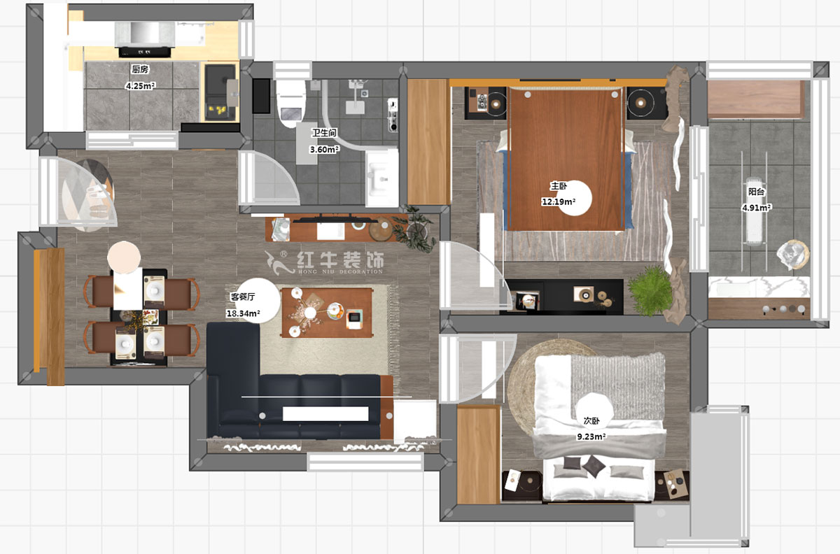 朱彥｜萬(wàn)壽花苑5-2-1009-68㎡-現(xiàn)代簡(jiǎn)約風(fēng)格｜2室1廳1衛(wèi)｜老房裝修｜成品家￥109300｜全包11萬(wàn)｜00_03彩平圖