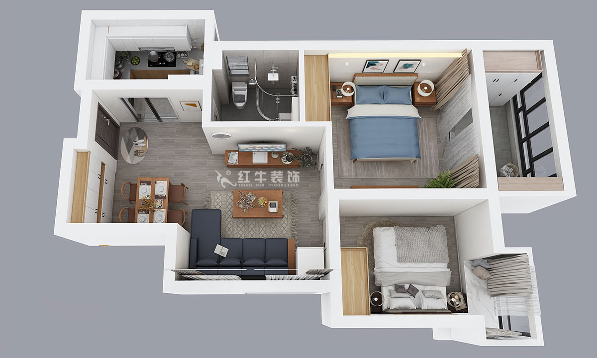 朱彥｜萬(wàn)壽花苑5-2-1009-68㎡-現(xiàn)代簡(jiǎn)約風(fēng)格｜2室1廳1衛(wèi)｜老房裝修｜成品家￥109300｜全包11萬(wàn)｜00_04鳥瞰圖