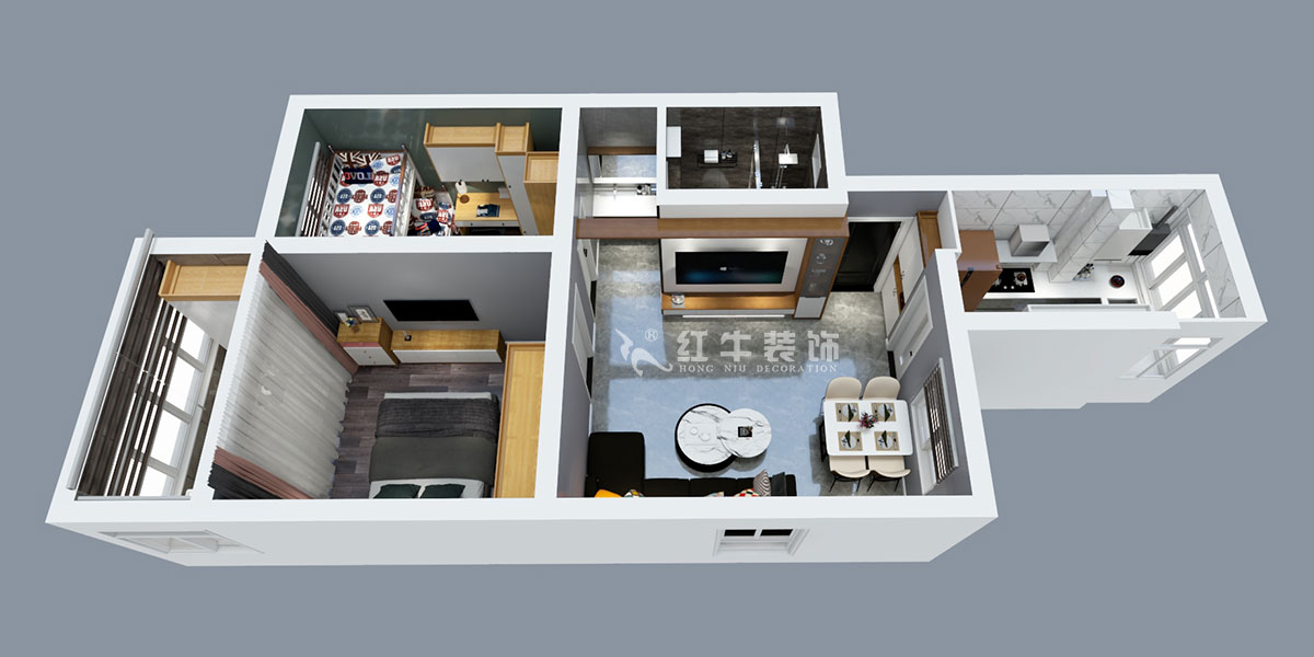 張智猿｜銀龍花園1期35-301-60㎡-現(xiàn)代簡(jiǎn)約風(fēng)格｜2室1廳1衛(wèi)｜老房裝修｜定制家￥120000｜全包10萬(wàn)｜00_04鳥(niǎo)瞰圖