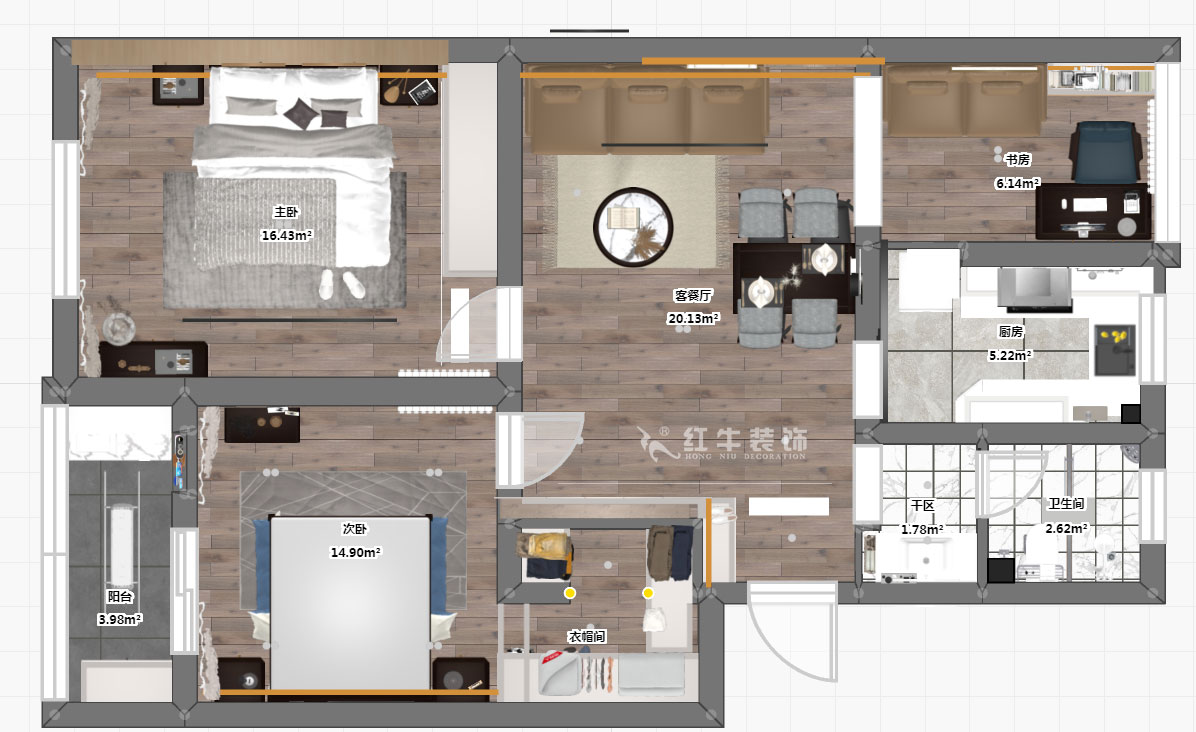 孟憲濤｜苜蓿園大街238號4-3-706-88㎡-簡約風格｜3室1廳1衛(wèi)｜老房裝修｜定制家￥135121｜全包14萬｜00_03彩平圖