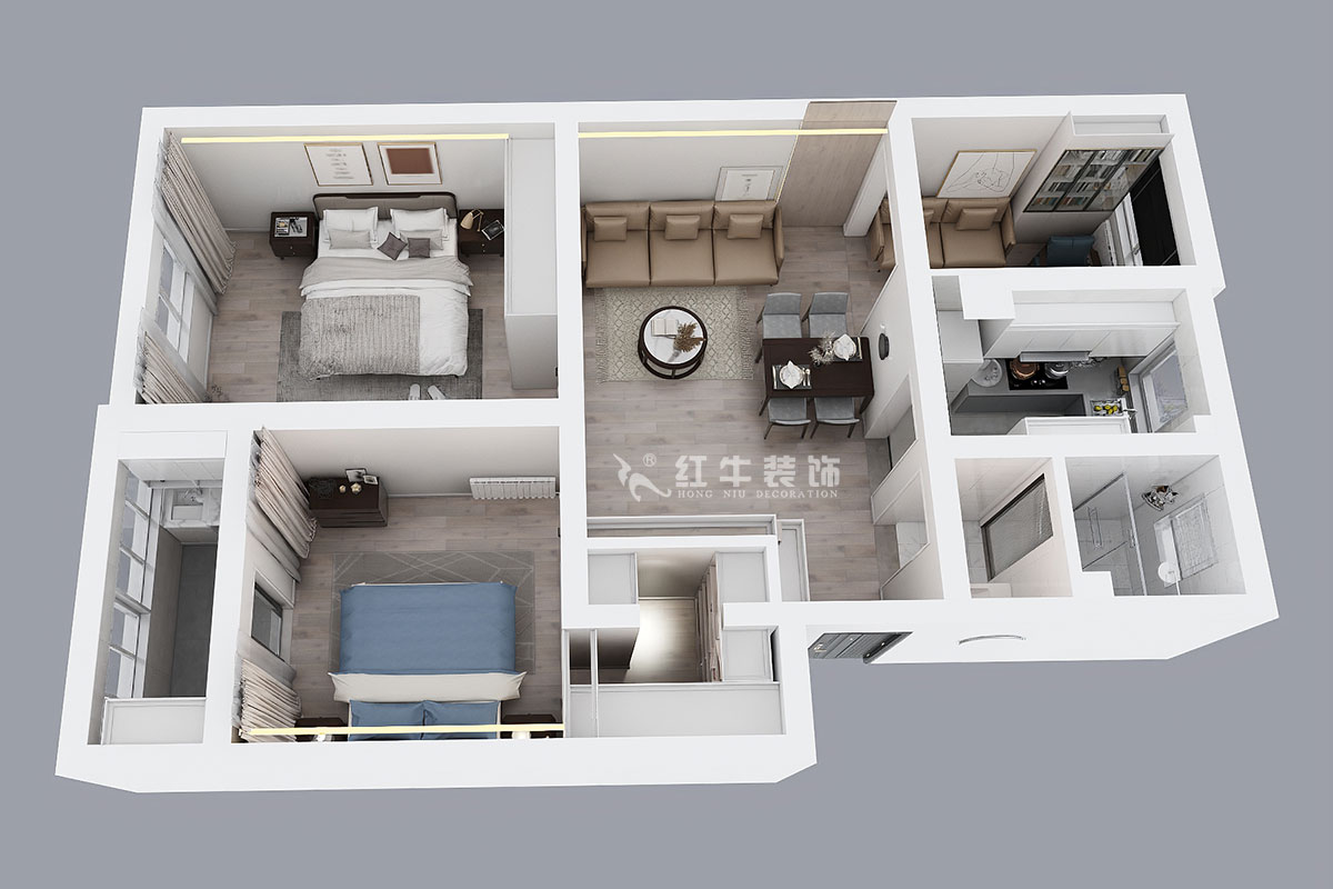 孟憲濤｜苜蓿園大街238號4-3-706-88㎡-簡約風格｜3室1廳1衛(wèi)｜老房裝修｜定制家￥135121｜全包14萬｜00_04鳥瞰圖