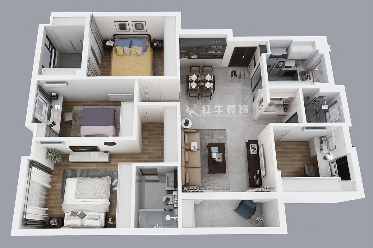 蔣琛｜朗詩萬都玲瓏樾11-601-120㎡-現(xiàn)代簡約風格｜4室2廳2衛(wèi)｜新房裝修｜定制家￥160129｜全包17萬｜00_04鳥瞰圖