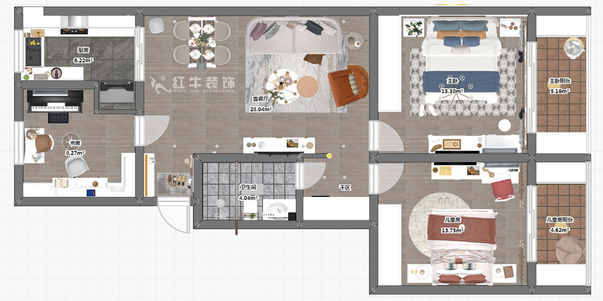 仇美蓉｜止馬村5-508-103㎡-簡(jiǎn)美風(fēng)格｜3室2廳1衛(wèi)｜二手房裝修｜定制家￥120483｜全包13萬(wàn)｜00_03彩平圖