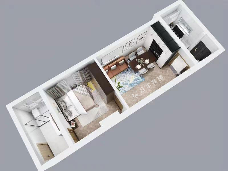 朱明琪｜文昌宮6-101-45㎡-現(xiàn)代簡約風(fēng)格｜1室1廳1衛(wèi)｜老房裝修｜定制家￥84206｜全包9萬｜00_04鳥瞰圖