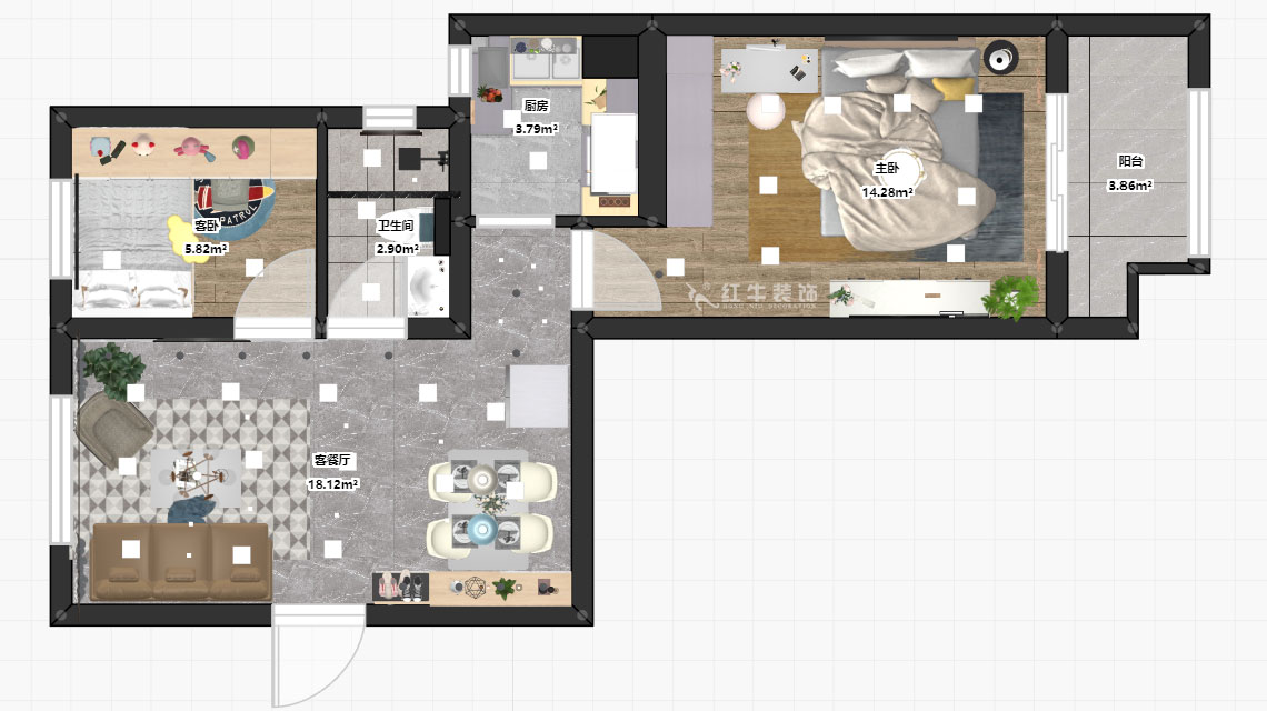 朱明琪｜御道嘉庭8-110-82㎡-現(xiàn)代簡約風格｜2室2廳1衛(wèi)｜新房裝修｜定制家￥123516｜全包12萬｜00_03彩平圖