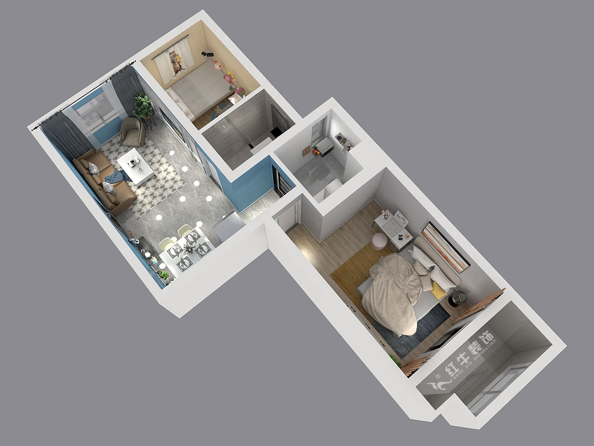 朱明琪｜御道嘉庭8-110-82㎡-現(xiàn)代簡約風格｜2室2廳1衛(wèi)｜新房裝修｜定制家￥123516｜全包12萬｜00_04鳥瞰圖
