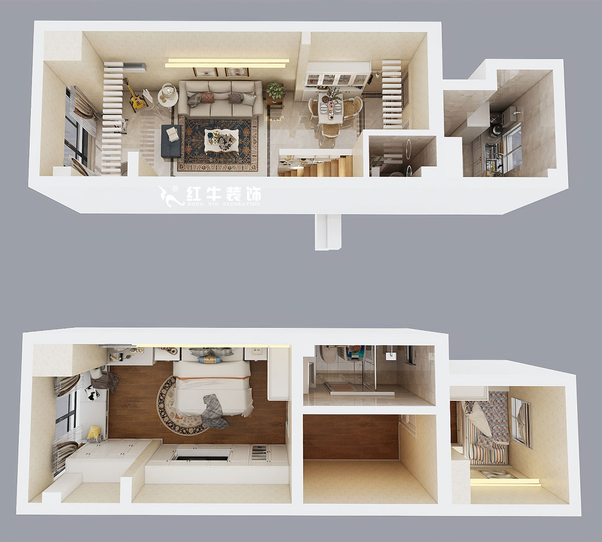 朱彥｜萬科金色里程8-706-70㎡-簡歐風格｜復(fù)式35+35㎡｜2室2廳1衛(wèi)｜定制家￥120000｜全包12萬｜00_06鳥瞰圖