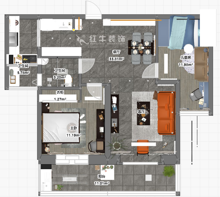 仇美蓉｜世茂外灘新城12-2-1702-97㎡-簡約風(fēng)格｜2室2廳1衛(wèi)｜二手房裝修｜定制家￥120000｜全包12萬｜00_03彩平圖