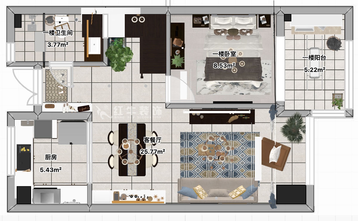 顧娟｜仙林首望城5-1102-120㎡-簡美風(fēng)格｜3室2廳2衛(wèi)｜新房裝修｜定制家￥168000｜全包18萬｜00_04一樓平面彩圖