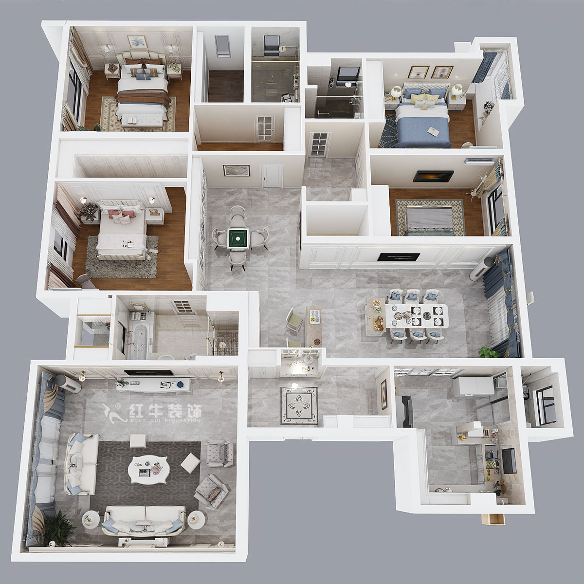 魏明花｜碧桂園鳳雅苑9-1004-260㎡-現(xiàn)代簡(jiǎn)約風(fēng)格｜4室3廳3衛(wèi)｜毛坯房裝修｜定制家￥368533｜全包36萬(wàn)｜00_03鳥(niǎo)瞰圖