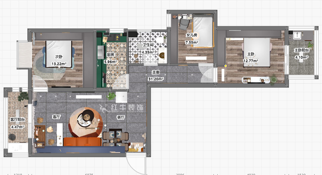 朱明琪｜御道嘉庭8-1105-109㎡-現(xiàn)代簡(jiǎn)約風(fēng)格｜3室2廳1衛(wèi)｜新房裝修｜定制家￥155777｜全包15萬(wàn)｜00_03平面彩圖