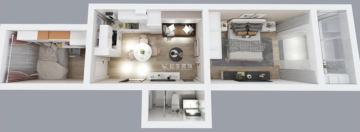 顧娟｜衛(wèi)崗26號4-3-606-60㎡-簡歐風(fēng)格｜3室2廳1衛(wèi)｜舊房裝修｜定制家￥81300｜全包11萬｜00_05鳥瞰圖