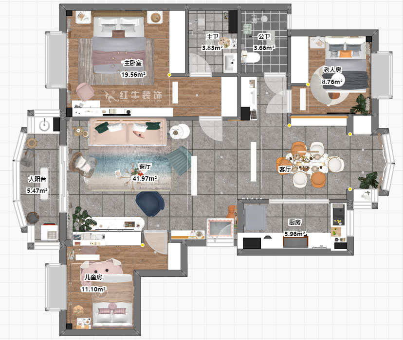 魏明花｜明發(fā)濱江新城240-1-802-118㎡-現(xiàn)代簡約風格｜3室2廳2衛(wèi)｜二手房裝修｜定制家￥183000｜全包18