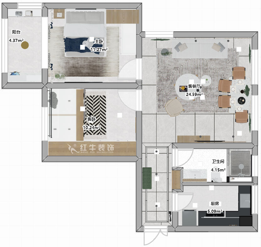 朱明琪｜大新嘉苑8-1004-87㎡-現(xiàn)代簡(jiǎn)約風(fēng)格｜2室2廳1衛(wèi)｜新房裝修｜成品家￥123916｜全包12萬(wàn)｜00_03彩平圖