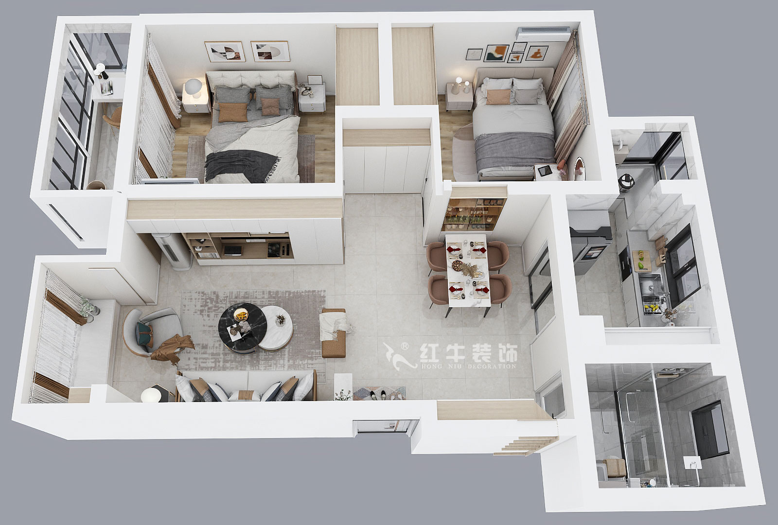 孟憲濤｜幸福美地12-2-404-85㎡-簡(jiǎn)約風(fēng)格｜2室2廳2衛(wèi)｜老房裝修｜定制家￥109000｜全包12萬｜00_04鳥瞰圖