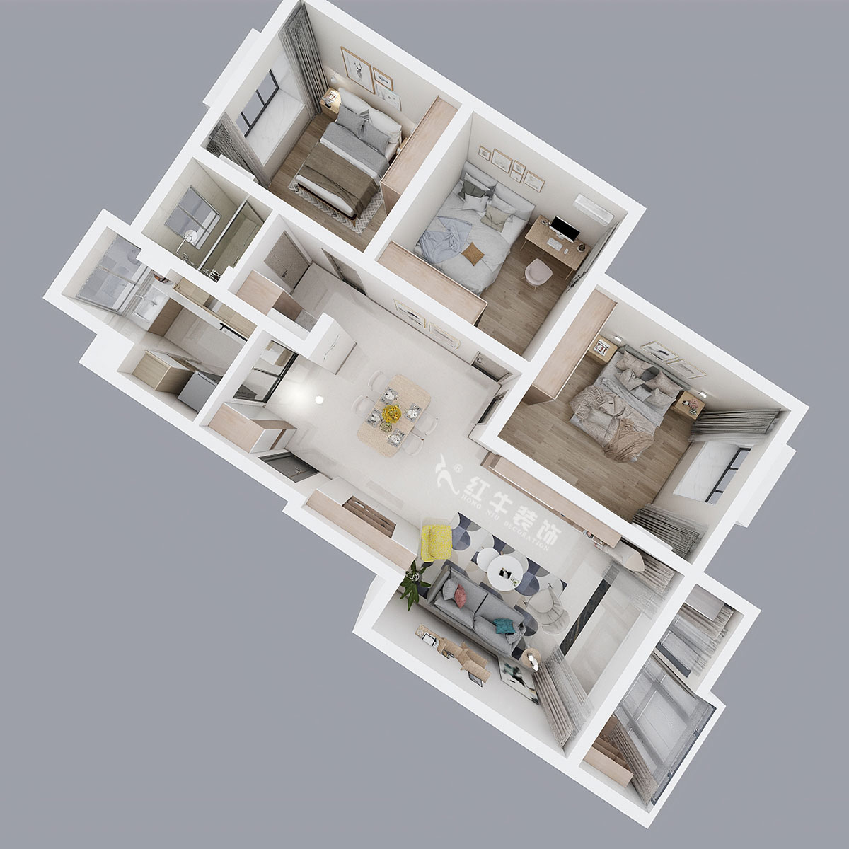 陸利民｜江岸水城7-2-503-118㎡-北歐原木簡約風格｜3室2廳1衛(wèi)｜舊房改造｜定制家￥139300｜全包13