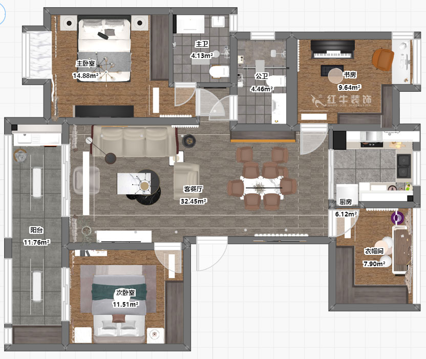 劉小勇｜復(fù)地新都國際公寓-三期20-2-1202-130㎡-現(xiàn)代簡約風(fēng)格｜4室2廳2衛(wèi)｜二手房裝修｜定制家￥142400｜全包15