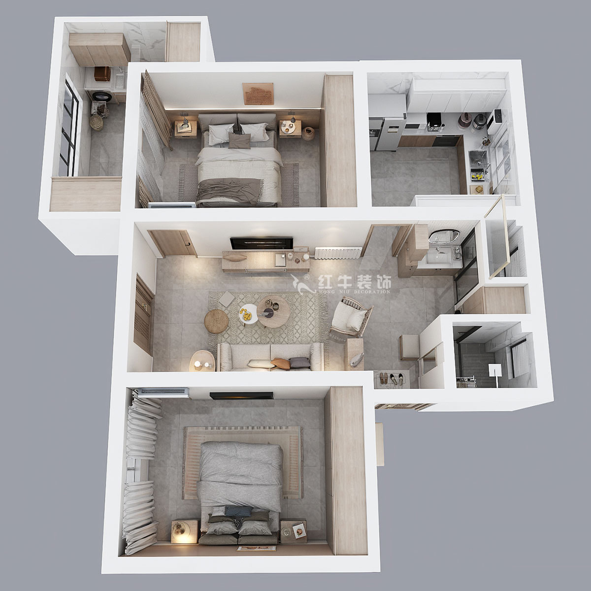 朱明琪｜有福家苑34-104-82㎡-現(xiàn)代簡(jiǎn)約原木風(fēng)格｜2室2廳1衛(wèi)｜老房裝修｜定制家￥131000｜全包14萬(wàn)｜00_04鳥(niǎo)瞰圖