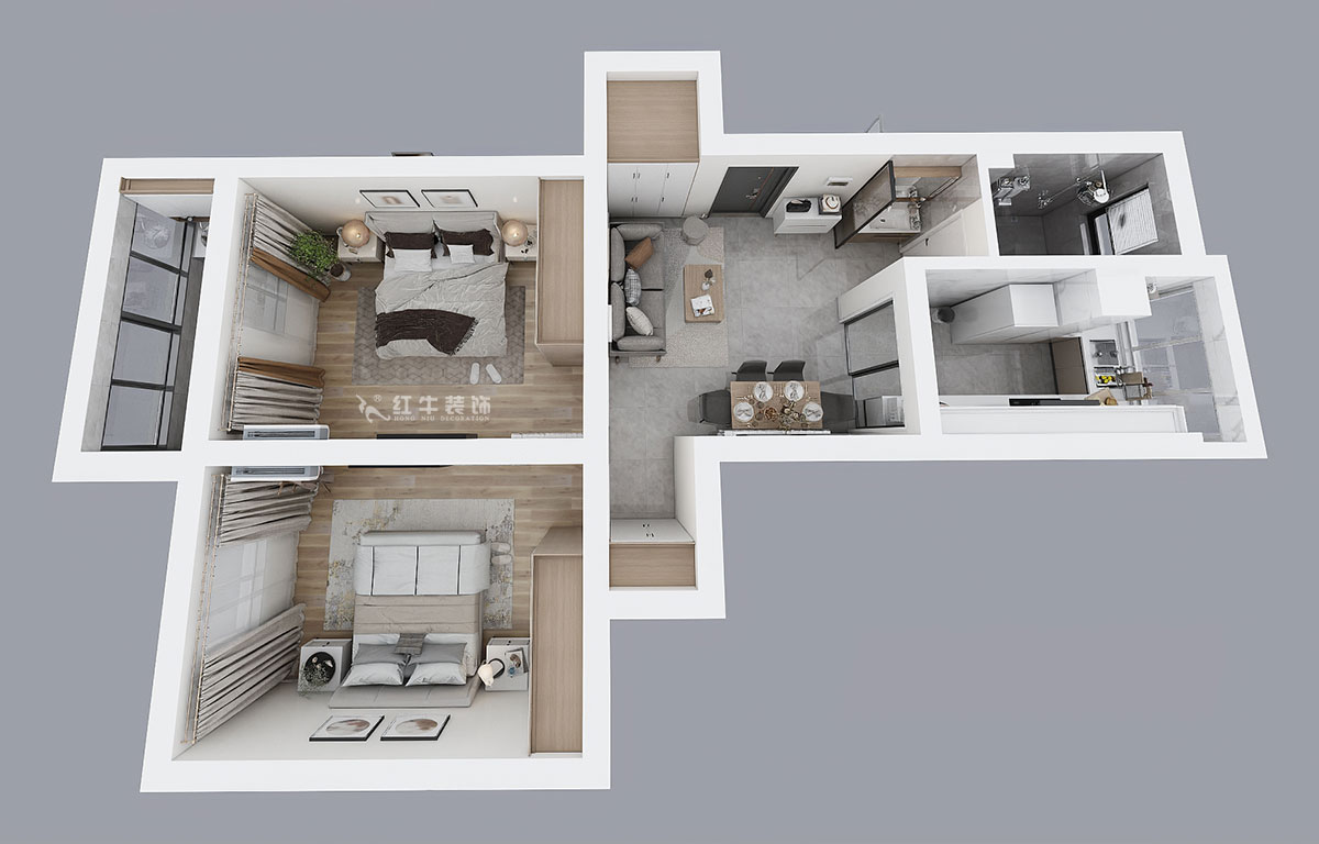 蔣?。蔡┐?1-401-80㎡-現(xiàn)代簡(jiǎn)約風(fēng)格｜2室1廳1衛(wèi)｜舊房裝修｜定制家￥126767｜全包12萬(wàn)｜00_04鳥瞰圖